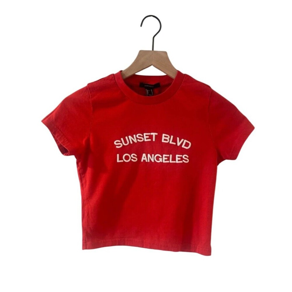 Forever 21 Sunset Blvd Los Angeles Red Crop Cotton Baby Tee